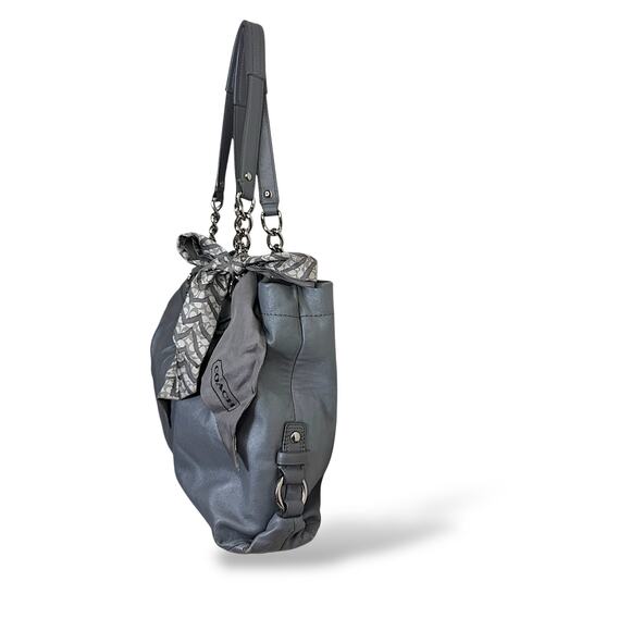 Coach Ashley Ruched Leather Satchel Gray Chain Shoulder Bag - Picture 3 of 15